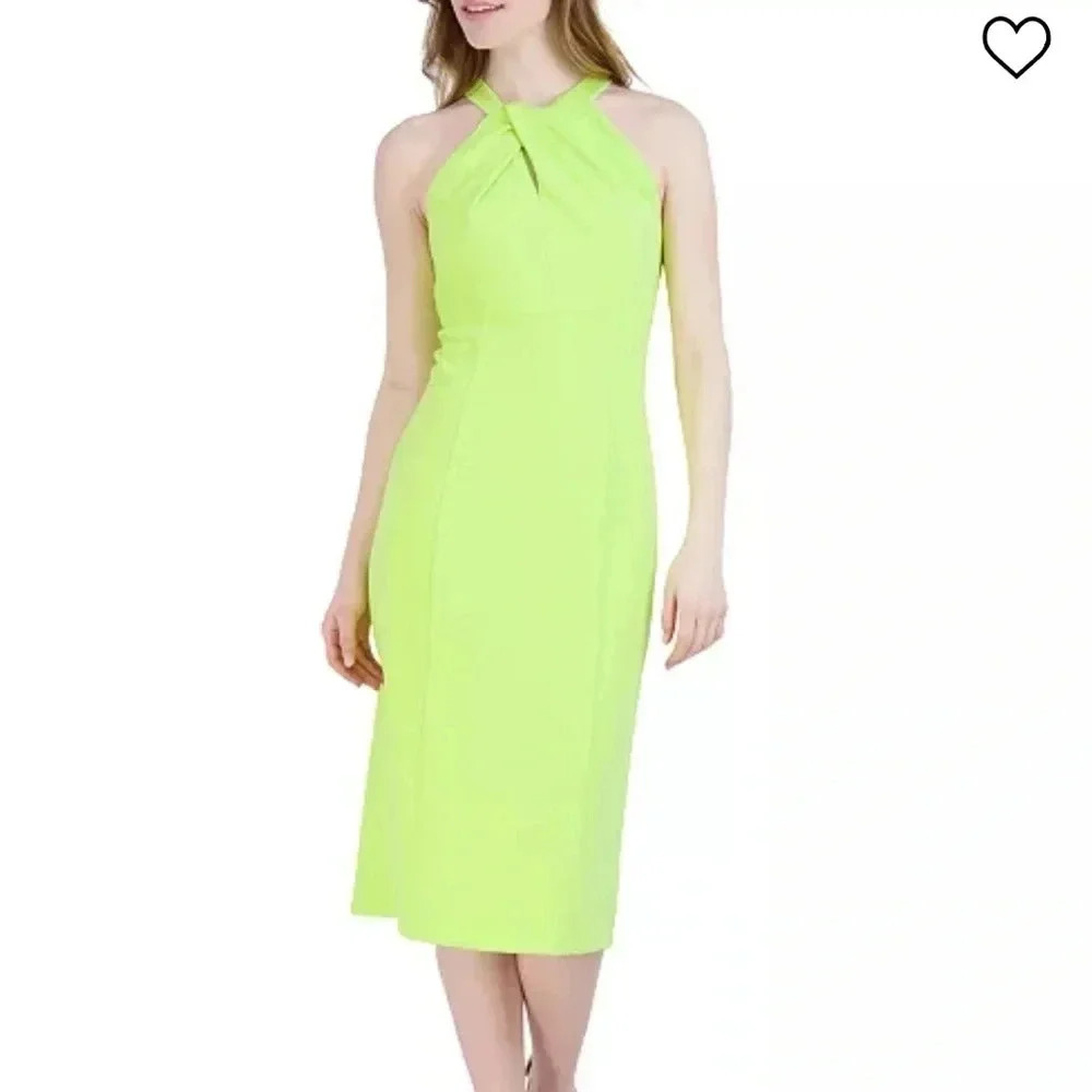Julia Jordan Women’s Neon Yellow Twist Halter Sheath Dress 8 NWT